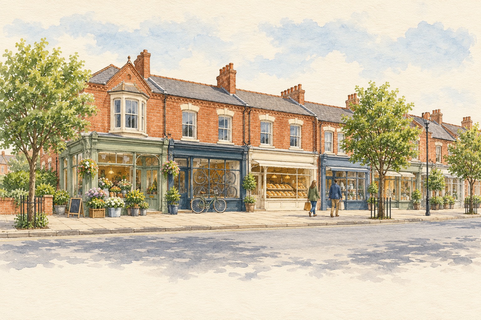 Artist's impression of independent shops around Middlesbrough, representative shopfronts rather than named premises